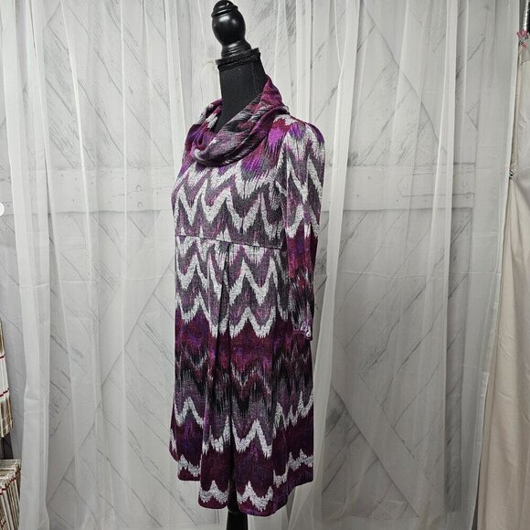 I.N. Studio Purple Abstract Aztec Boho Cowl Neck Knit Mini Dress Size 10P - Picture 8 of 13
